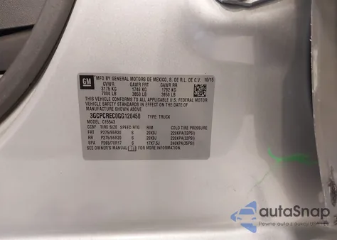 2016 Chevrolet Silverado 1500 1Lt из США, поврежденный, VIN 3GCPCREC0GG120450